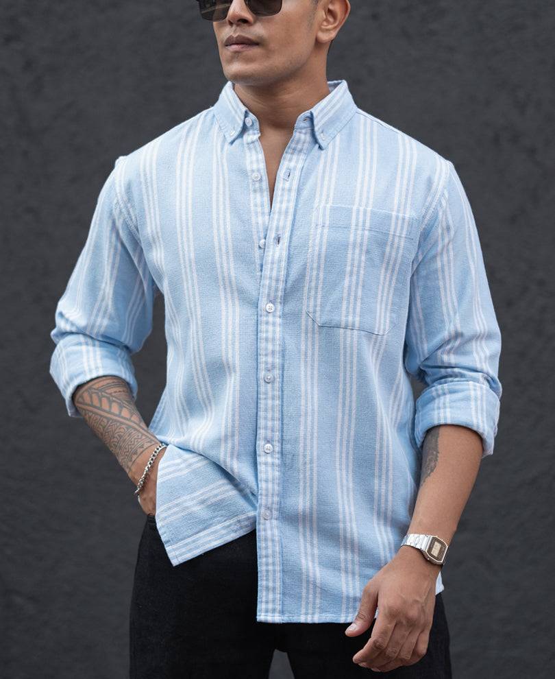 Sky Blue Stripes Regular Fit Full Sleeves Shirt Buy @ ₹599
