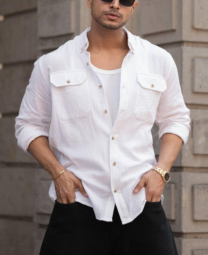 White Cotton Regular Fit Full Sleeves Shirt Buy @ ₹1299