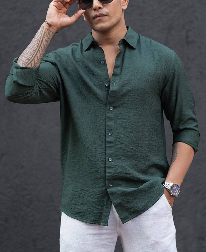 Dark Green Regular Fit Full Sleeves Shirt Buy @ ₹999