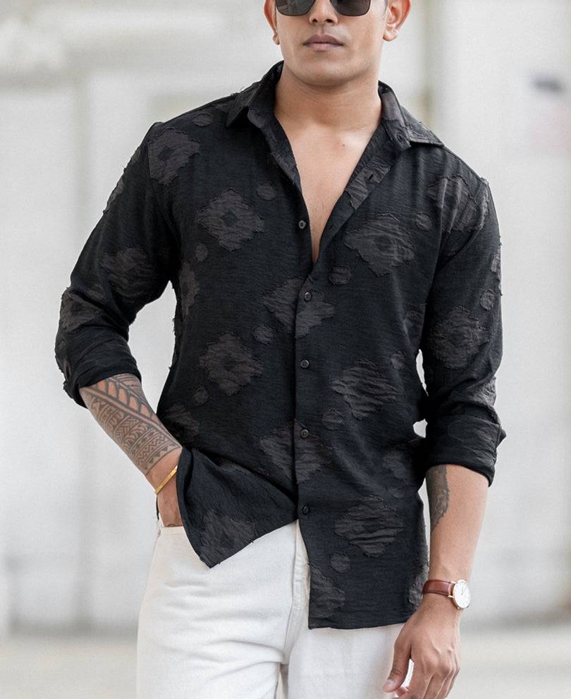 Black Geometric Jacquard Shirt Buy @ ₹599