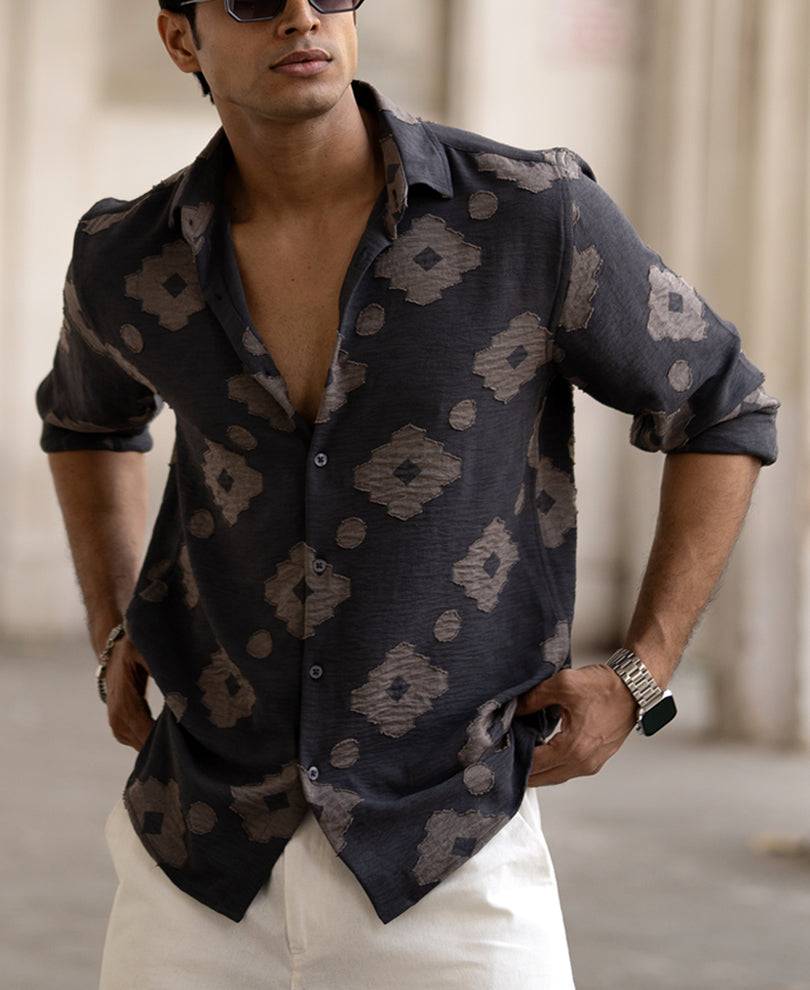Grey Printed Regular Fit Full Sleeves Shirt Buy @ ₹599