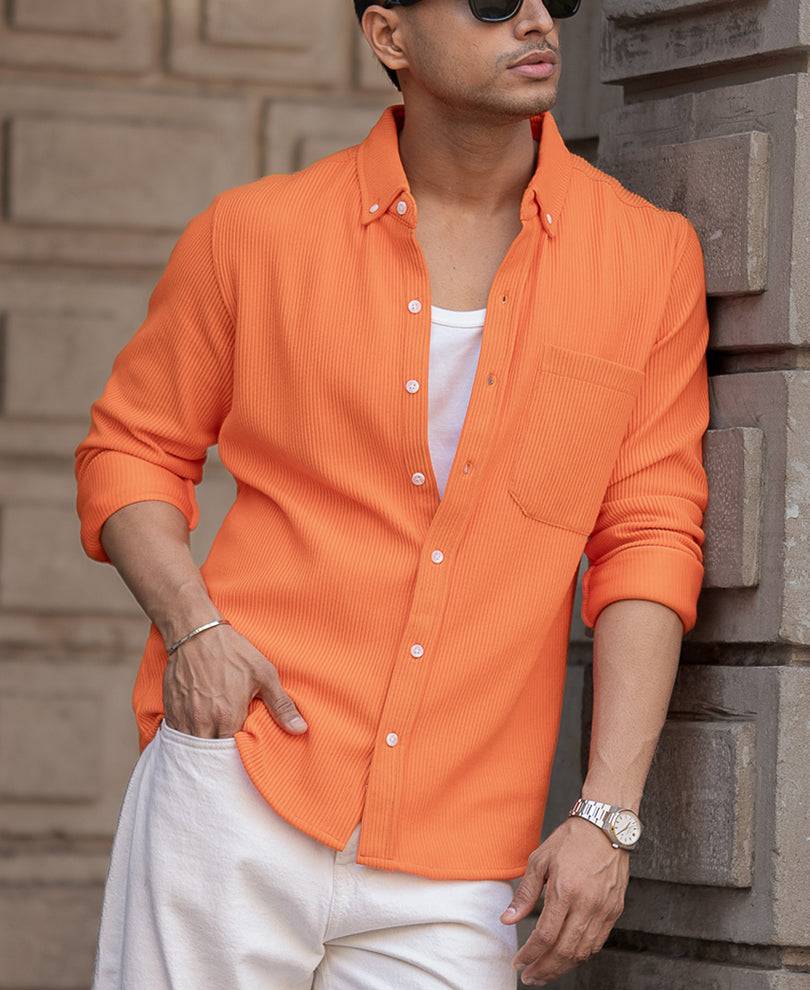 Orange Corduroy Regular Fit Full Sleeves Shirt Buy @ ₹1299
