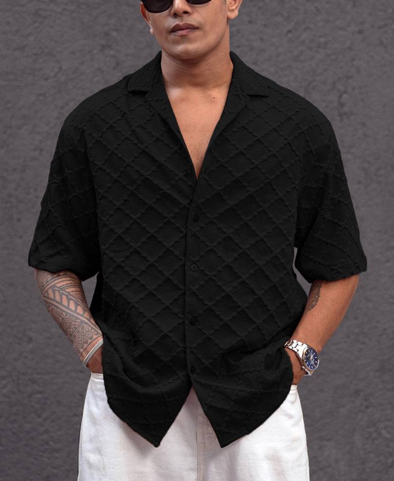 Black Structured Oversized fit Half Sleeves Shirt Buy @ ₹799