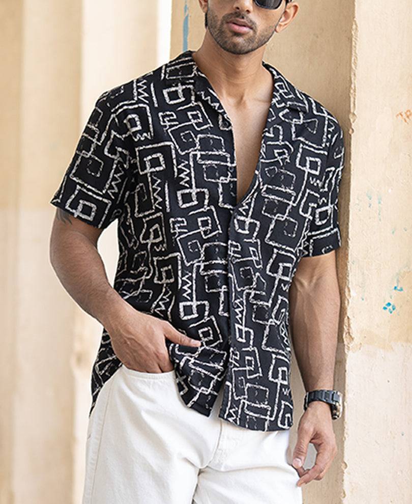 Black Cuban Printed Shirt Buy @ ₹699