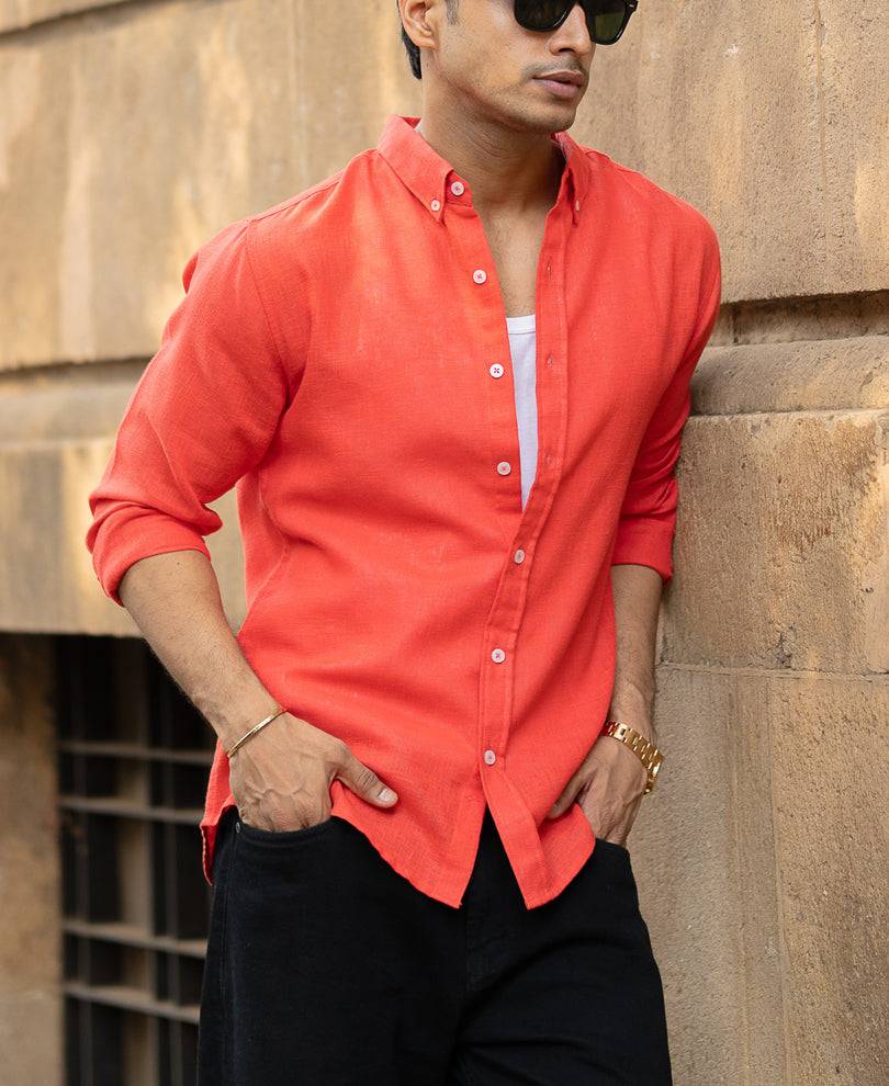 Fiery Red Lightweight Linen Shirt Buy @ ₹799