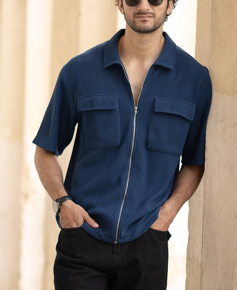 Blue Corduroy Oversized Half Sleeves Shirt Buy @ ₹599