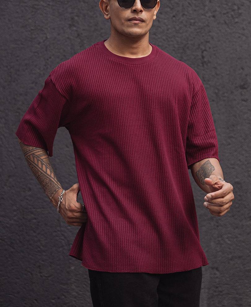 Wine Structured Oversized Half Sleeves T Shirt Buy @ ₹599