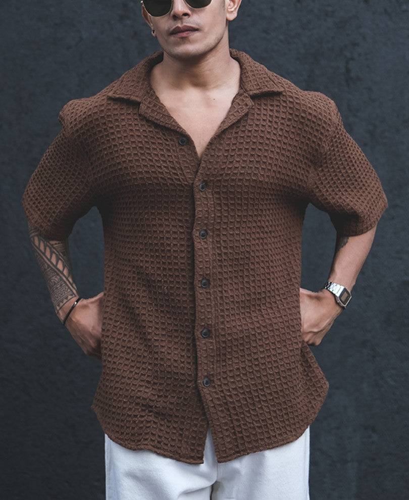 Brown Structured Oversized Half Sleeves Shirt Buy @ ₹299