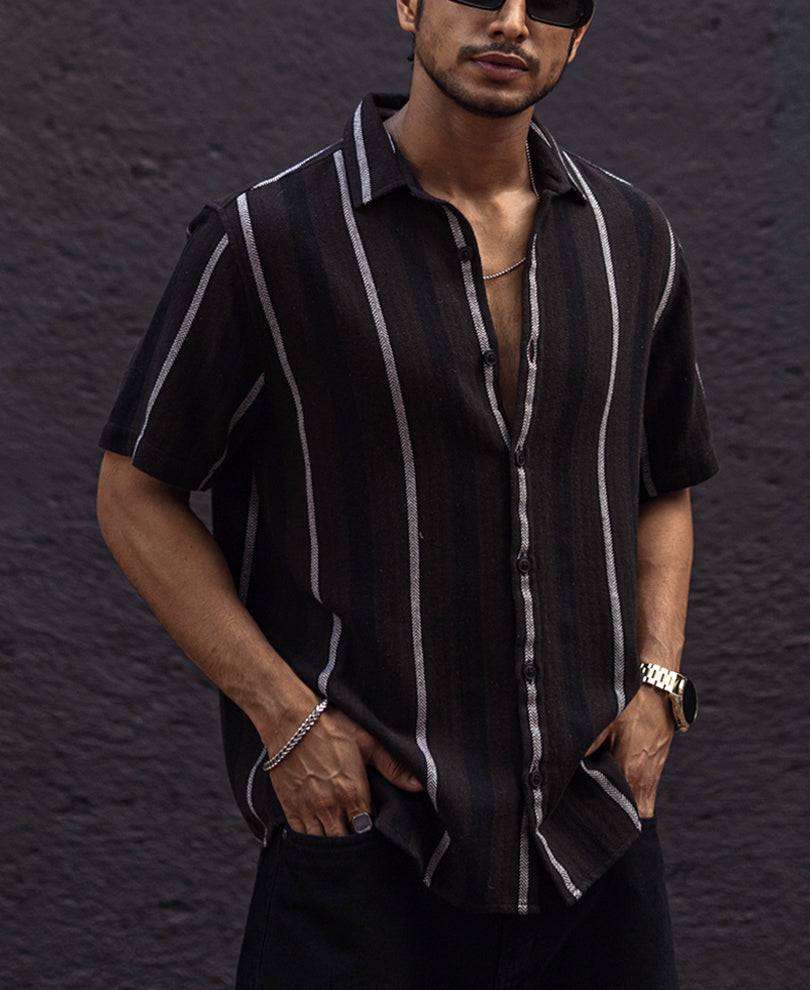 Black and White Striped Regular Fit Half Sleeves Shirt Buy @ ₹499
