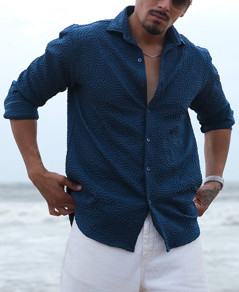 Navy Blue Regular fit Structured Full Sleeves Shirt Buy @ ₹599