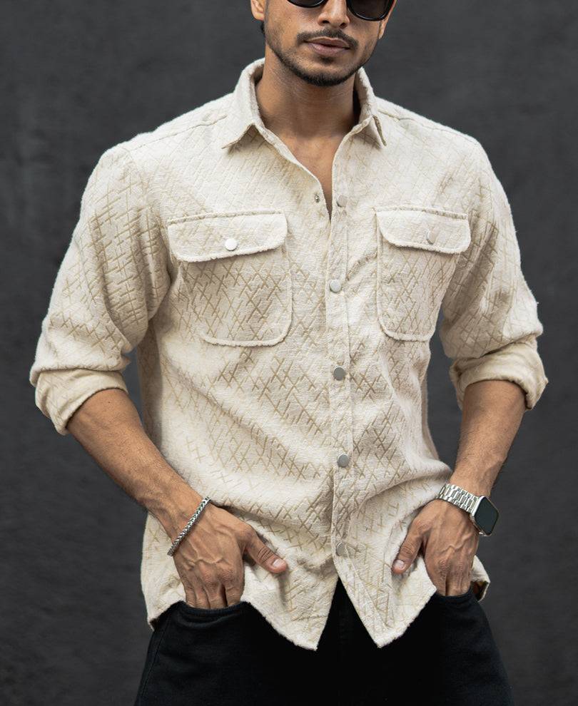 Cream Double Pockets Regular Fit Full Sleeves Shirt Buy @ ₹899