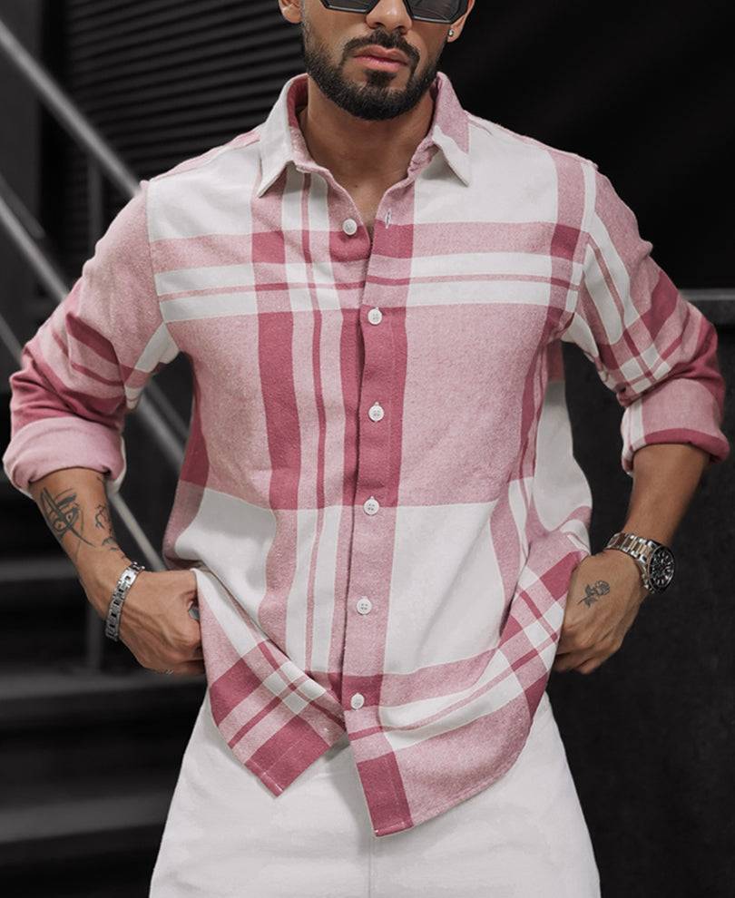 Mauve Pink Regular Fit Full Sleeve Checkered Shirt Buy @ ₹999