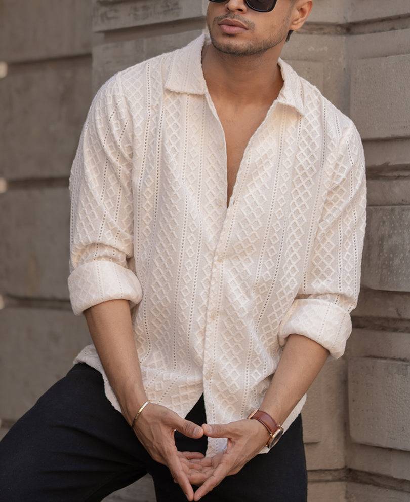 Off-White Structured Regular Fit Full Sleeves Shirt Buy @ ₹599