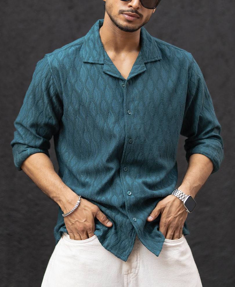 Teal Blue Regular Fit Full Sleeves Shirt Buy @ ₹599