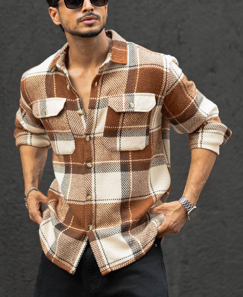 Brown And Off-White Checked Regular Fit Full Sleeves Shirt Buy @ ₹1199