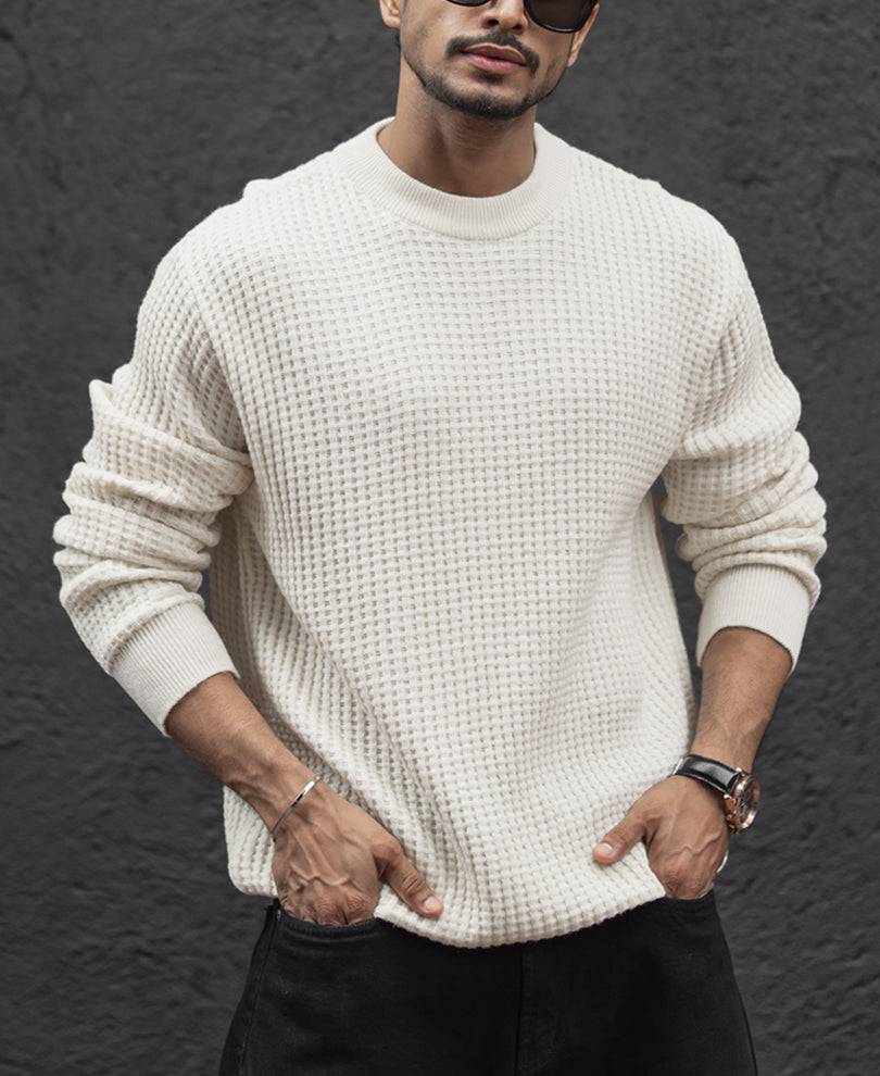Off White Structured Regular Fit Full Sleeves T-Shirt Buy @ ₹599