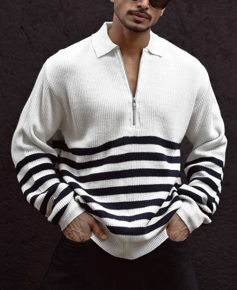 Off-White And Blue Regular Fit Full Sleeves Zip Sweatshirt Buy @ ₹1199