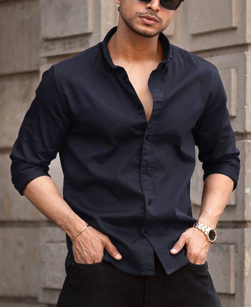 Navy Blue Plain Regular Fit Shirt Buy @ ₹999