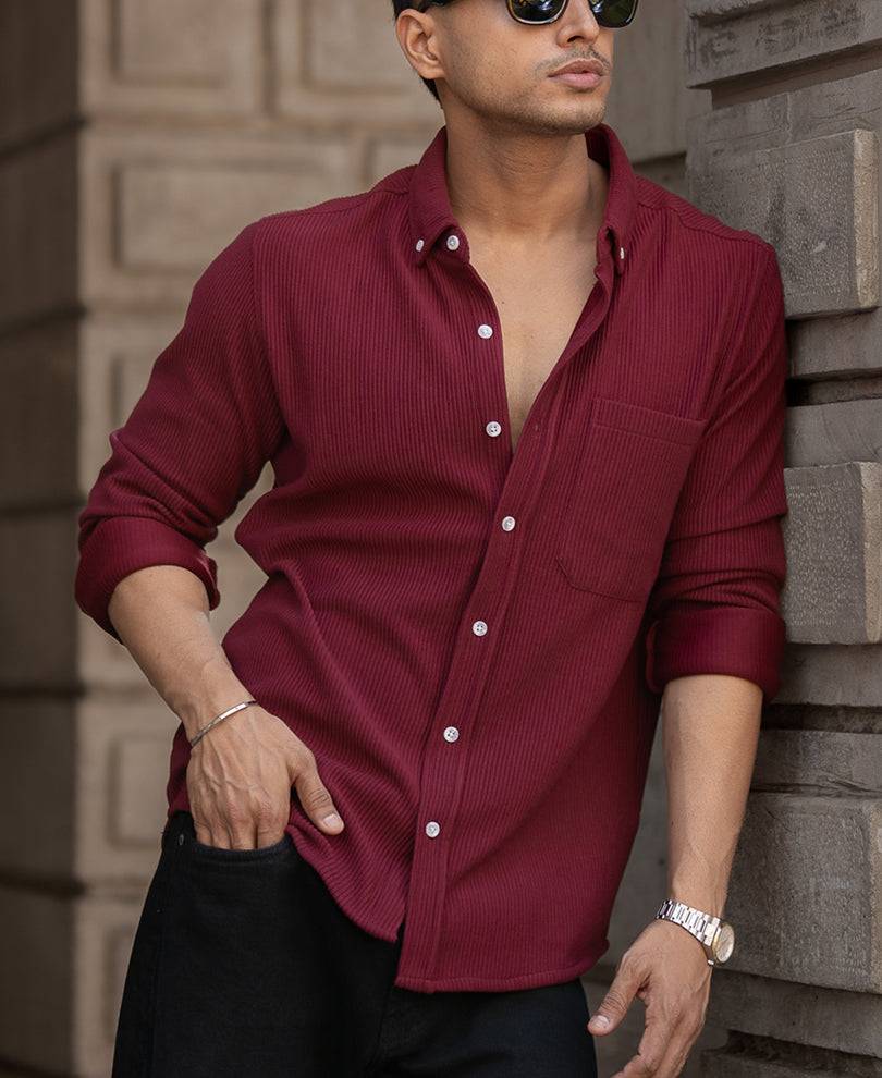 Maroon Corduroy Regular Full Sleeves Shirt Buy @ ₹1199