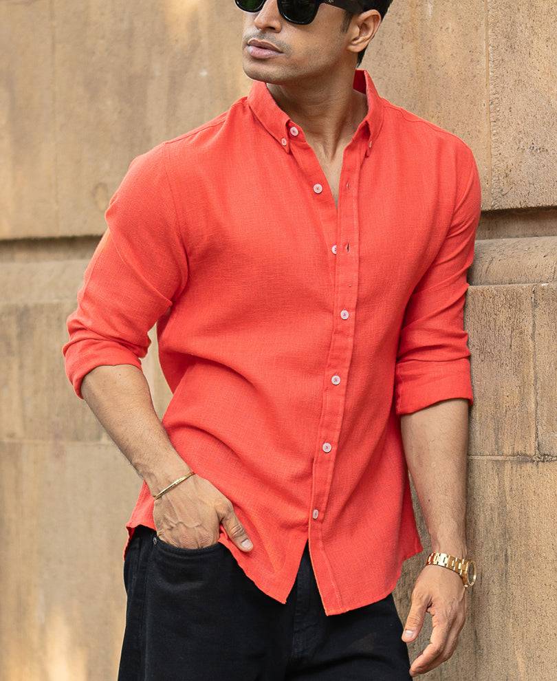 Fiery Red Lightweight Linen Shirt Buy @ ₹799