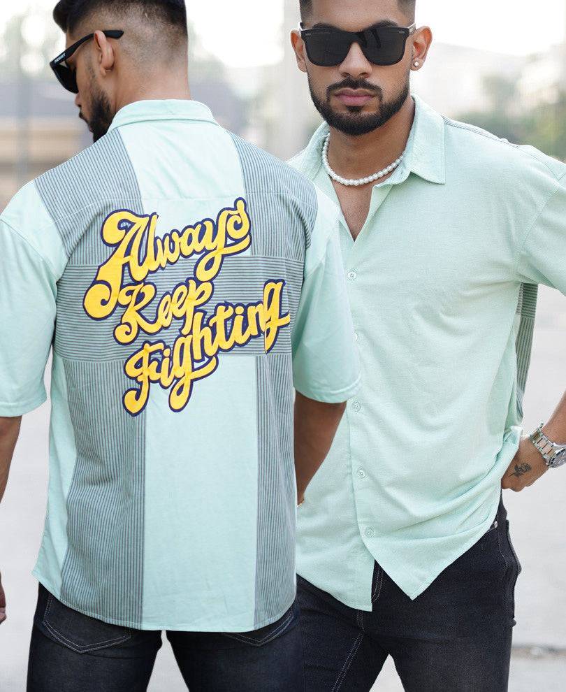 Pista Green Back Print Oversize Drop Shoulder Shirt Buy @ ₹499