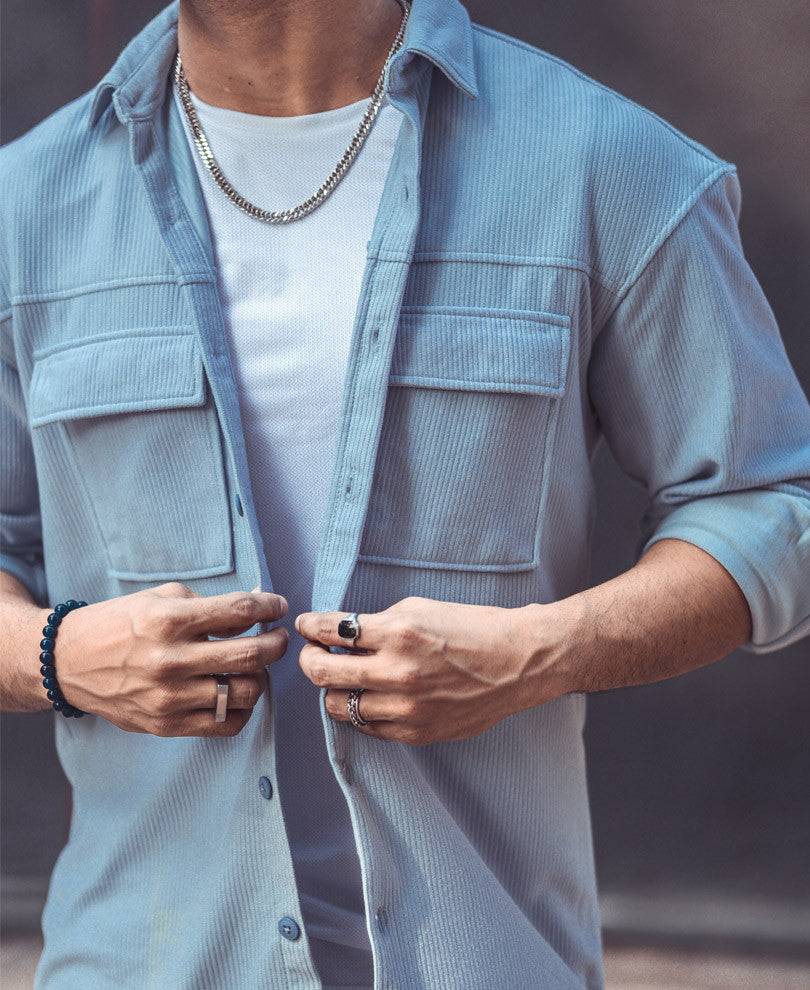 Sky Blue Chest Pocket Oversize Drop Shoulder Shirt Buy @ ₹1199