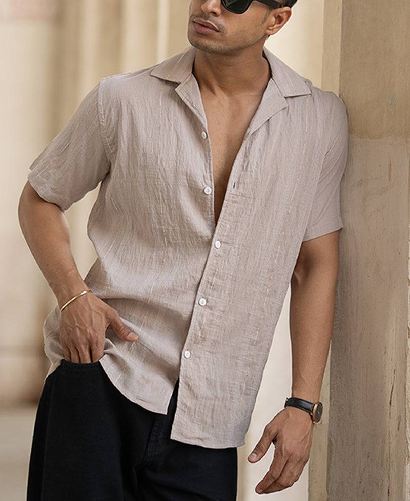 Lt Brown Micro Striped Flowy Shirt Buy @ ₹499