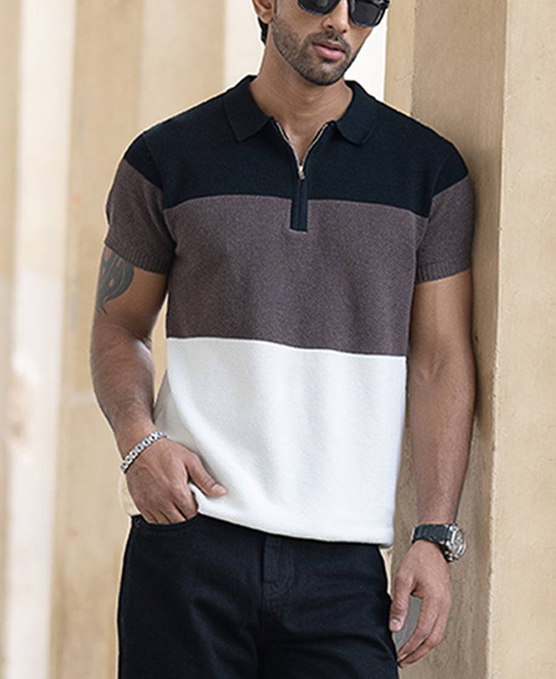 Colour Blocked Zipper Polo T-Shirt Buy @ ₹799