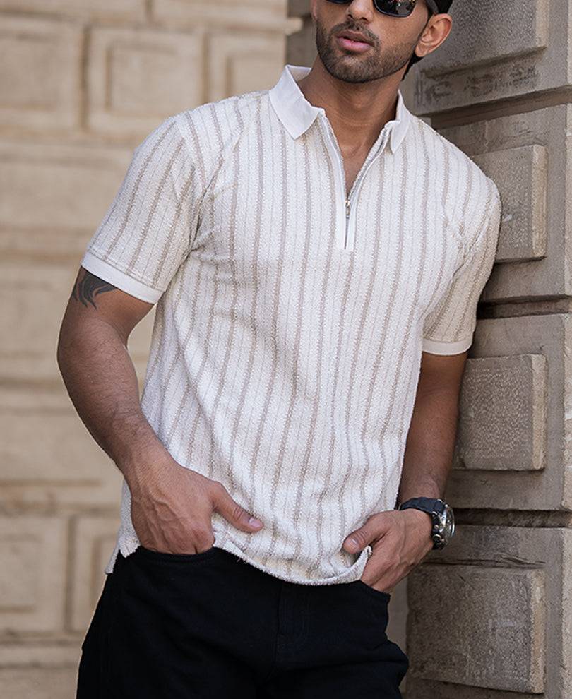 White Stripe Contrast Polo T-Shirt Buy @ ₹599