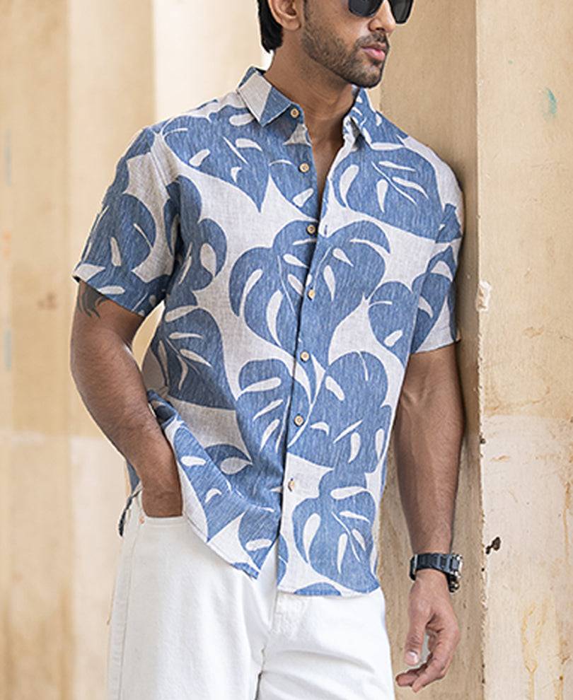 Blue Leaf Print Shirt Buy @ ₹799