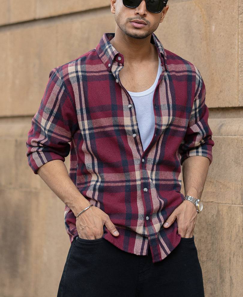 Maroon Flannel Checks Shirt Buy @ ₹899
