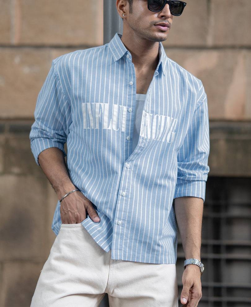 Blue Oversize Stripe Shirt With Print Buy @ ₹1199