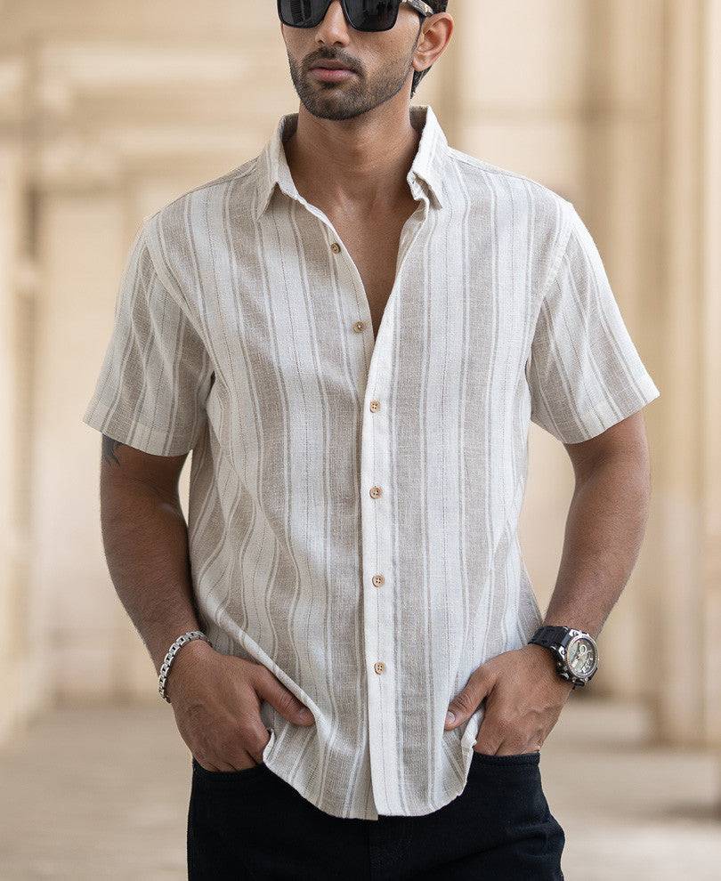 Beige Structured Stripe Shirt Buy @ ₹599