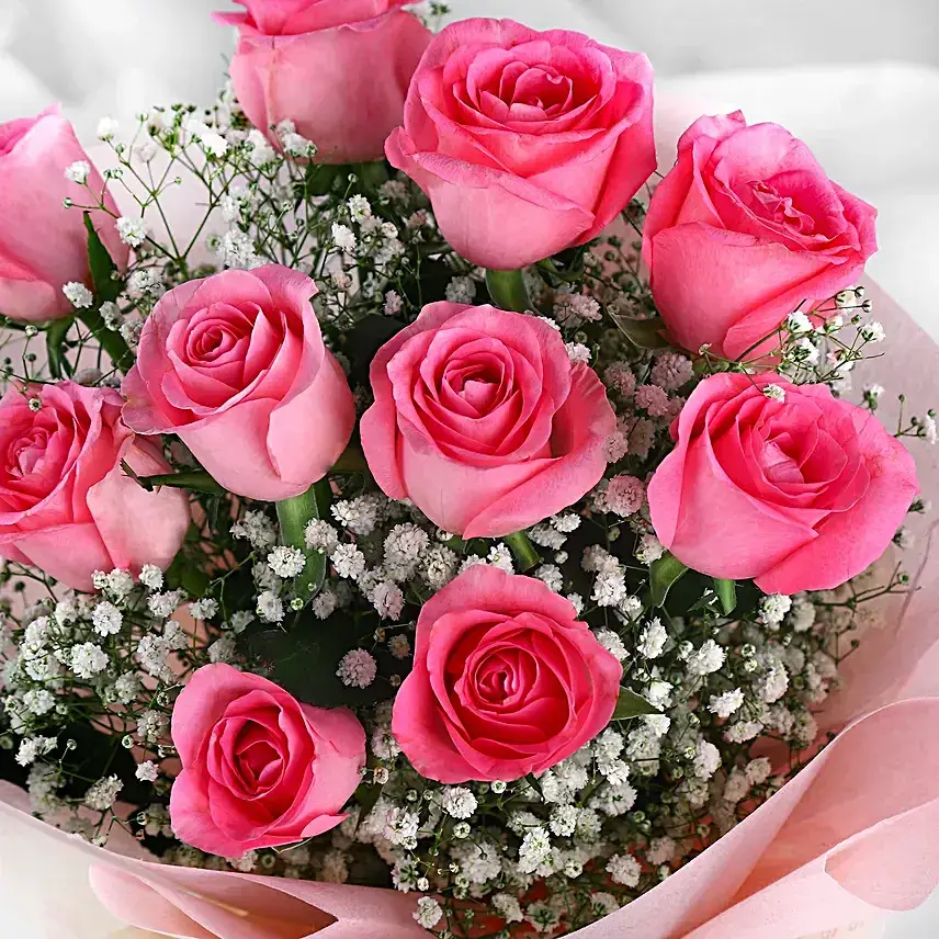 Dreamy Pink Roses Bouquet & Chocolate Cake