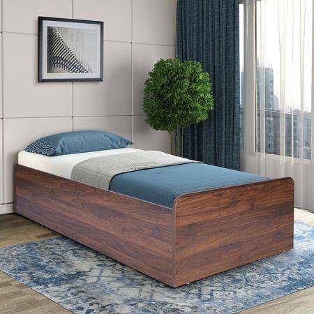 Maverick Engineered Wood Single Size Bed Without Head Board in Columbian Walnut Finish
