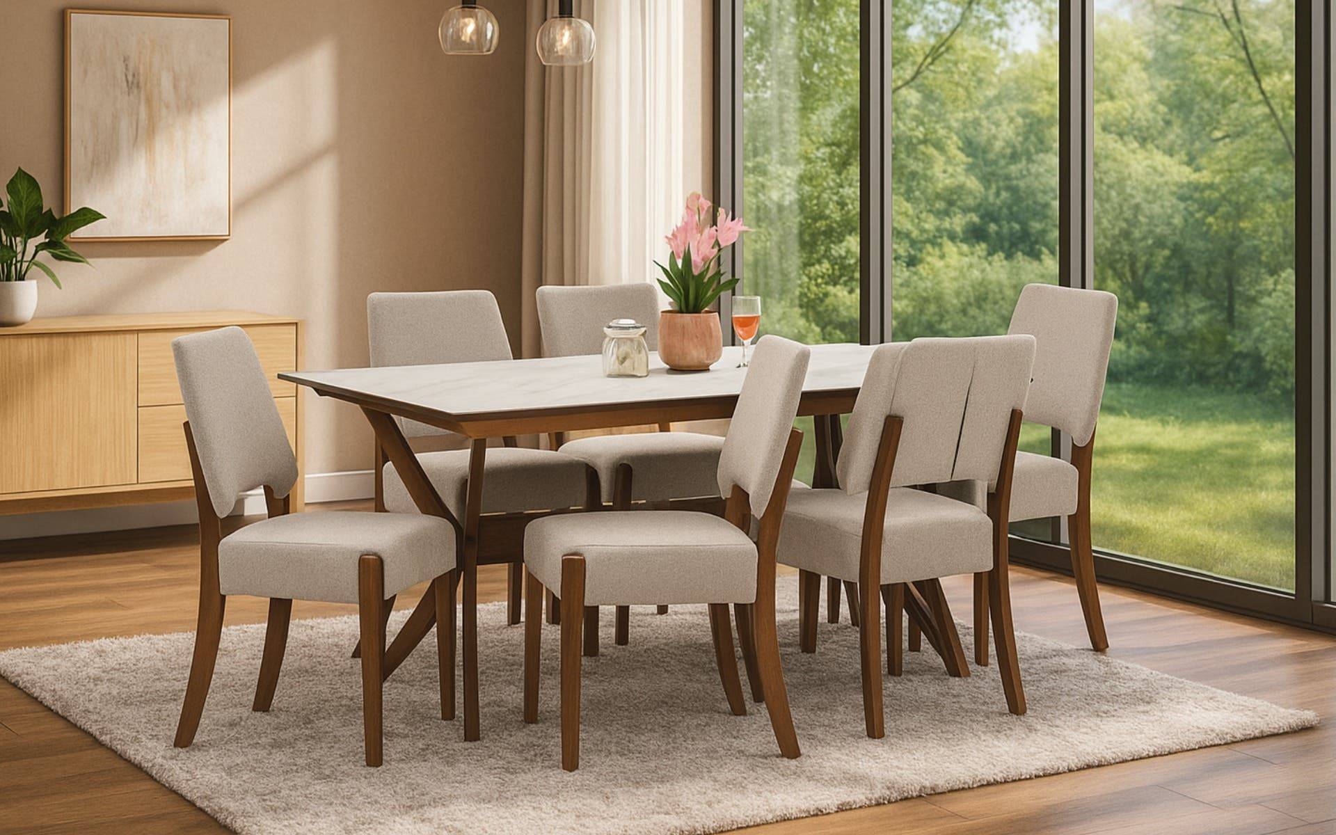 Royaloak Chicago American Smart Top Dining Table Six Seater & Royaloak Chicago American Dining Chair Set