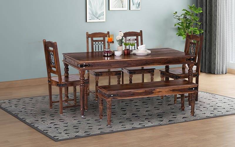 Royaloak Hilton Wooden Dining Table 6 Seater Set With Bench