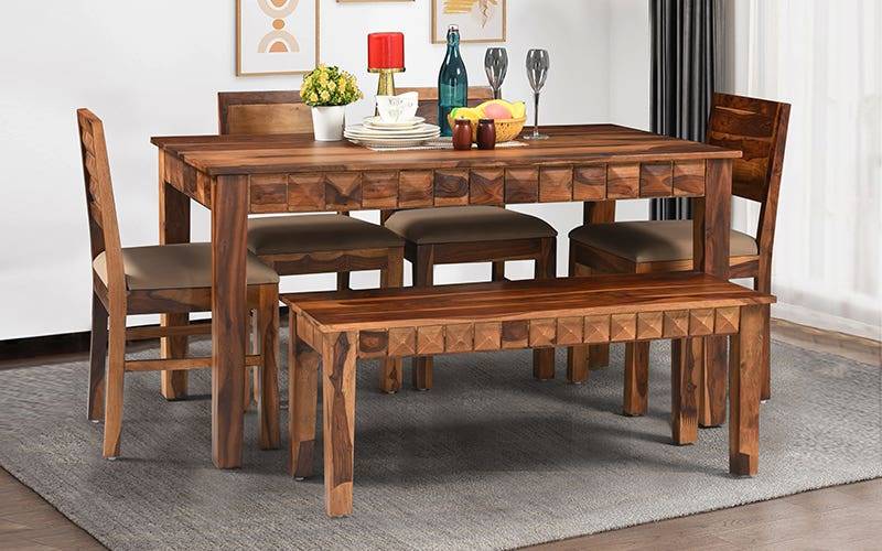 Royaloak Ashoka Sheesham Wood 6 Seater Dining Set with Bench
