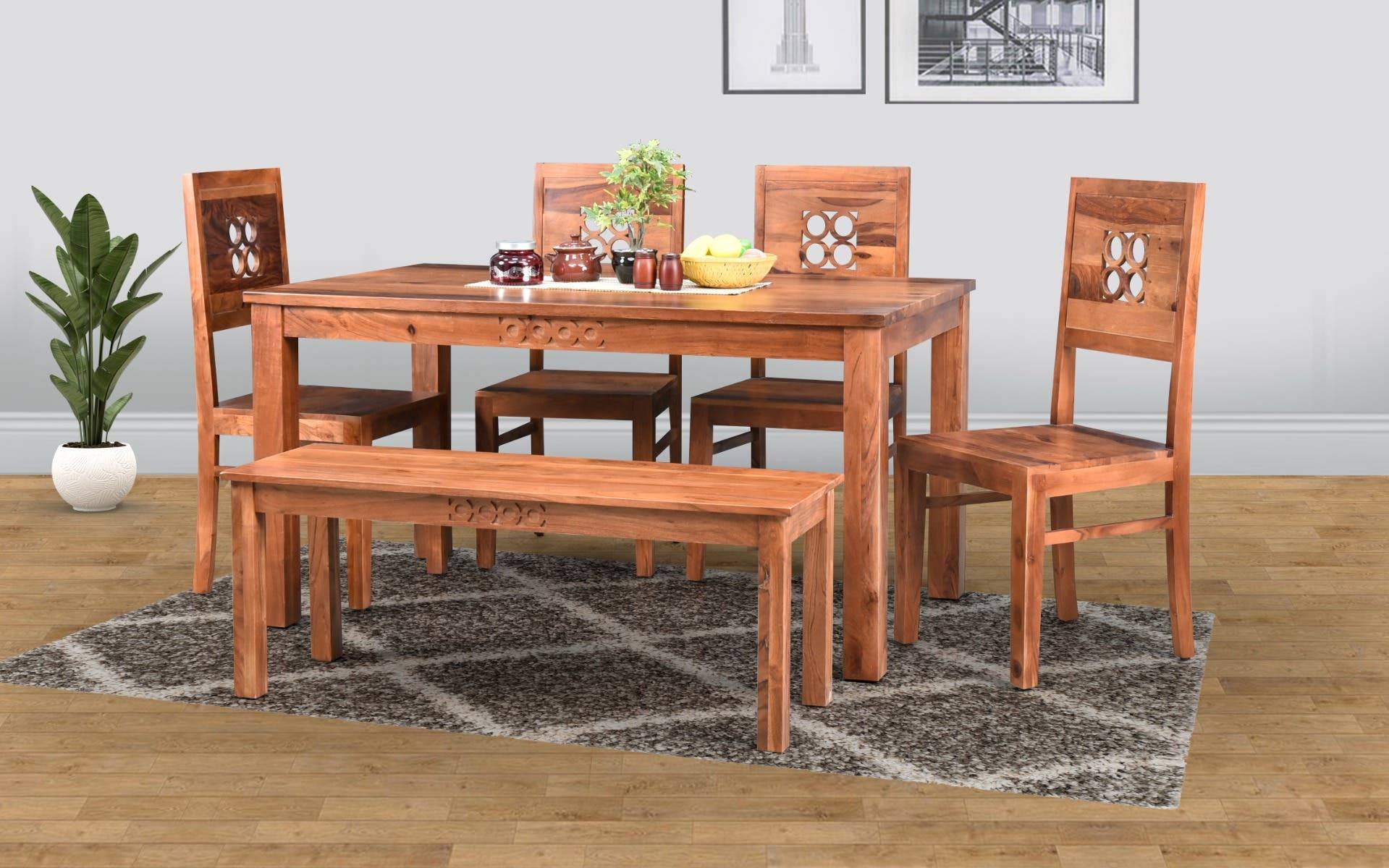 Royaloak Audi Sheesham Wood 6 Seater Dining Set with Bench