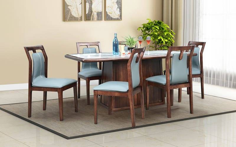 Royaloak Boston American Natural Stone Dining Set 6 Seater With 5D Printed Top