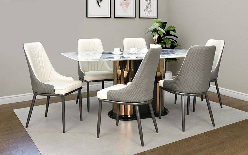 Royaloak Andrea Italian Natural Stone Dining Set 6 Seater With 5D Printed Top