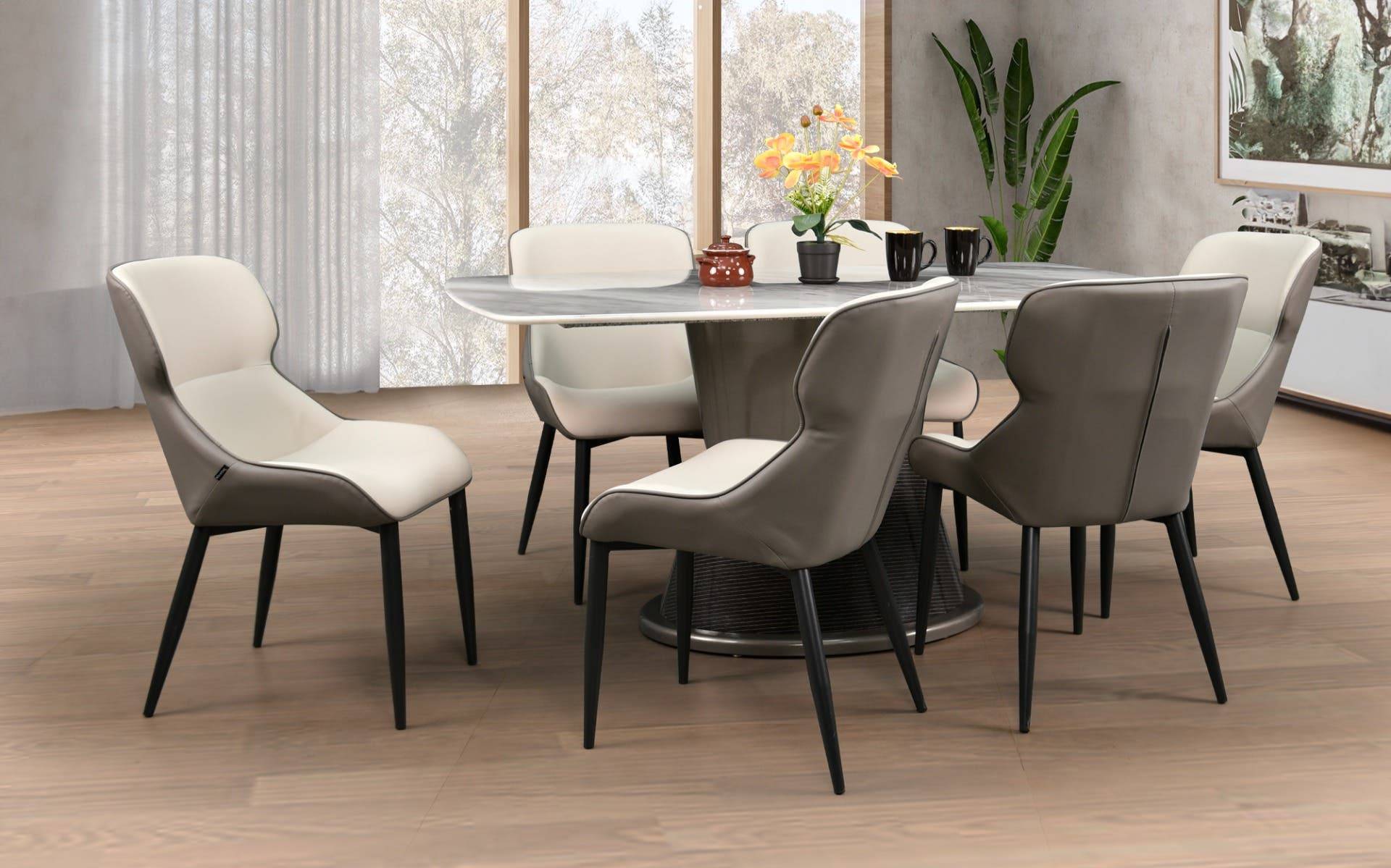 Royaloak Lucca Italian Natural Stone Dining Table Set 6 Seater With 5D Printed Top