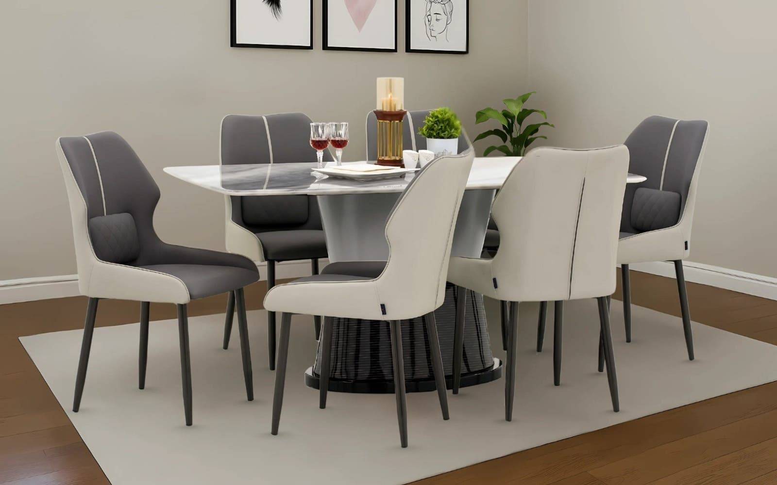 Royaloak Lucca Italian Marble Six Seater Dining Table Set