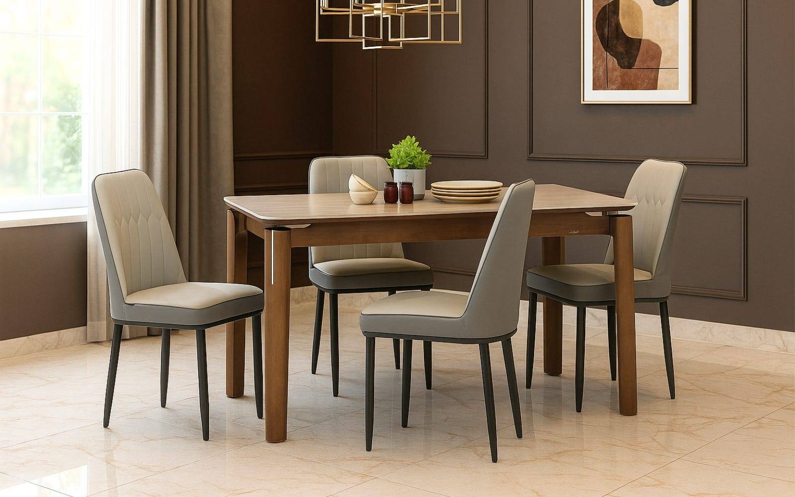 Royaloak Muar Malaysian Sintered Top Four Seater Dining Table & Royaloak Sepang Malaysian Dining Chair Set