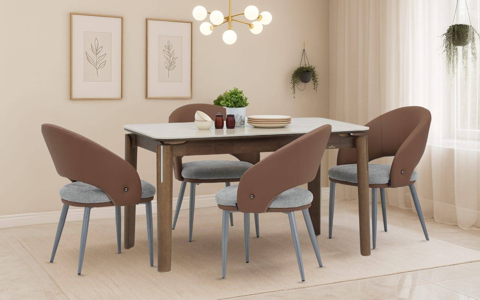 Royaloak Muar Malaysian Sintered Top 4 Seater Dining Table & Royaloak Verona Italian Dining Chair