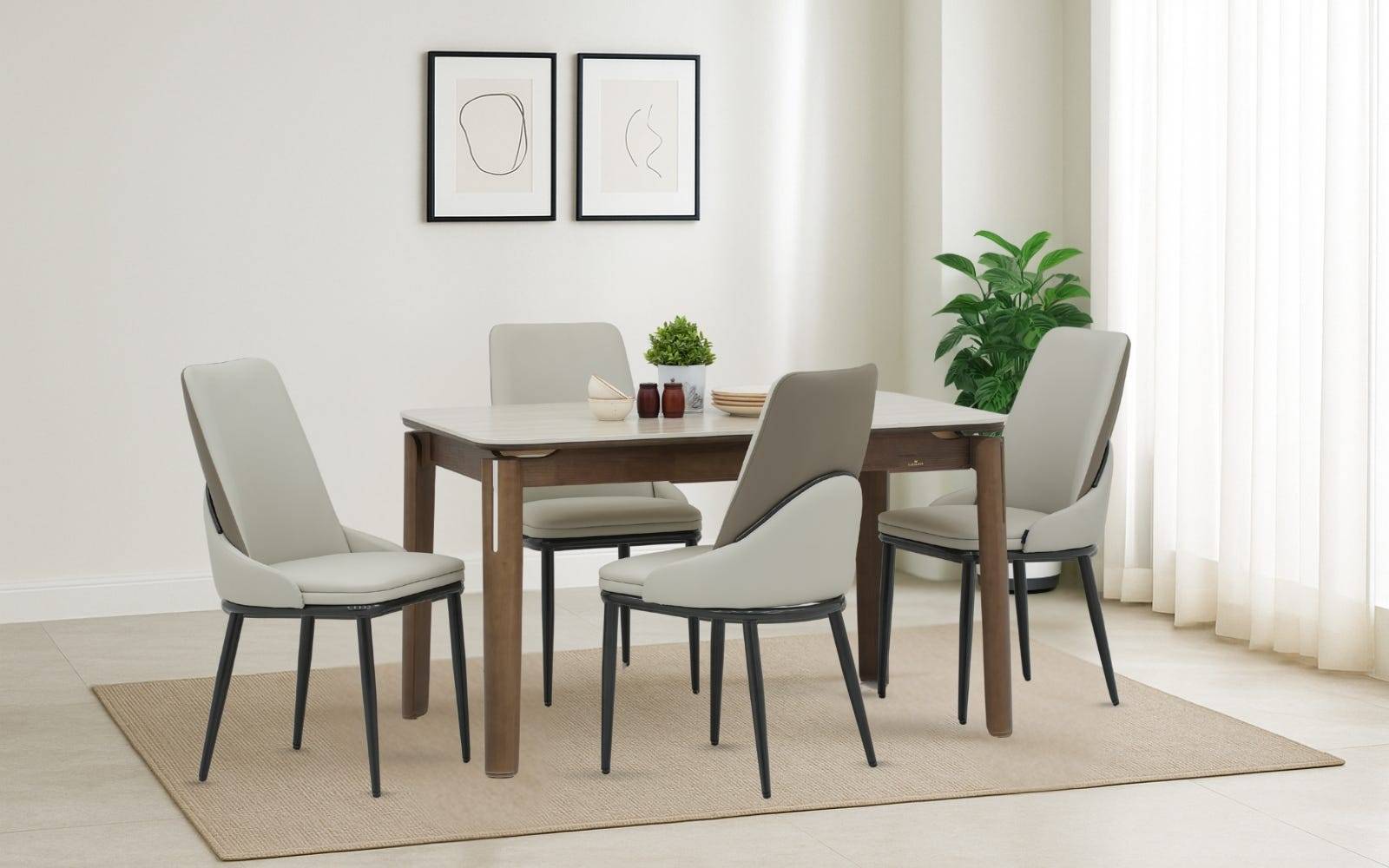 Royaloak Muar Malaysian Sintered Top 4 Seater Dining Table & Royaloak Pheonix American Dining Chair Set