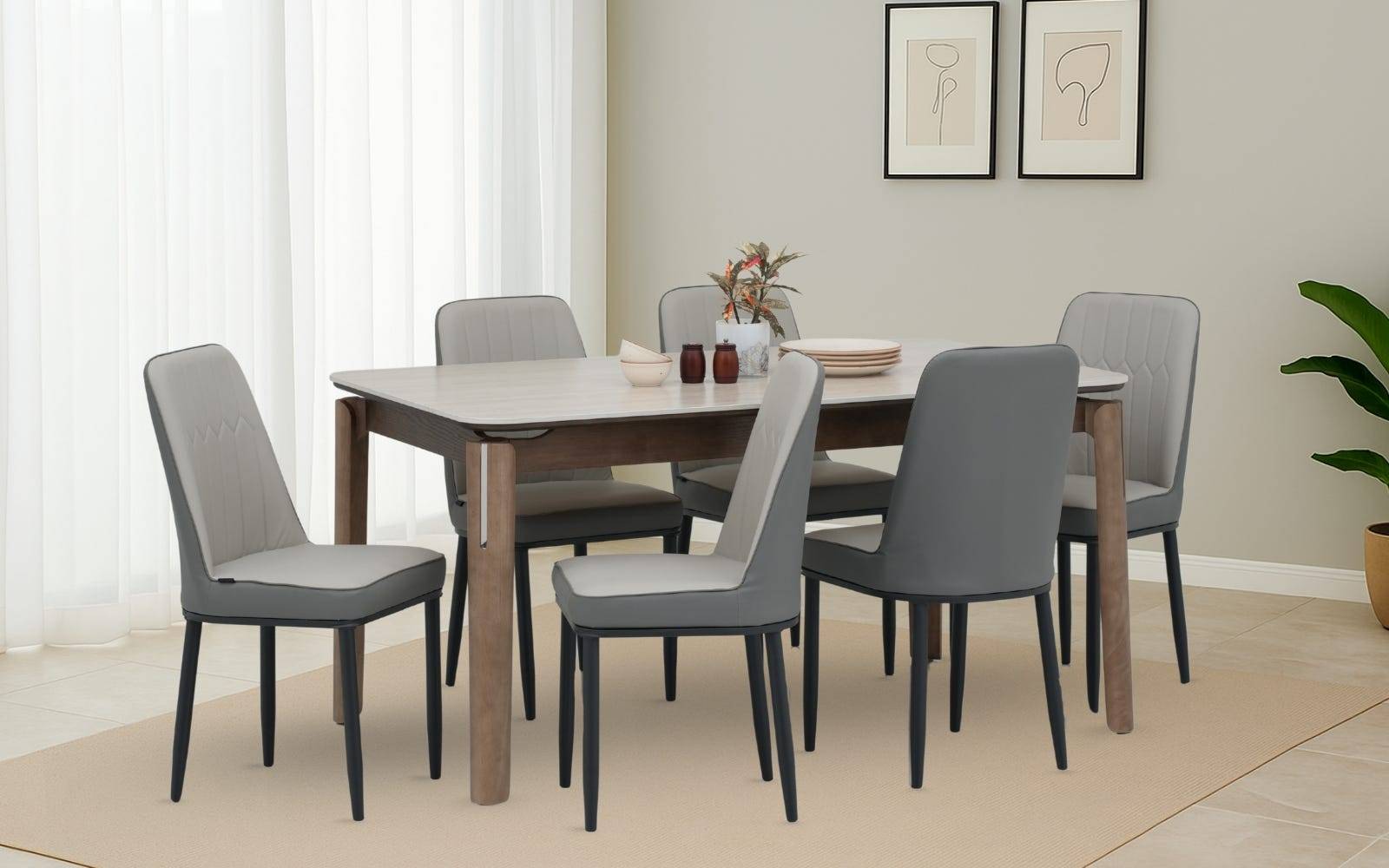 Royaloak Muar Malaysian Sintered Top 6 Seater Dining Table & Royaloak Sepang Malaysian Dining Chair Set