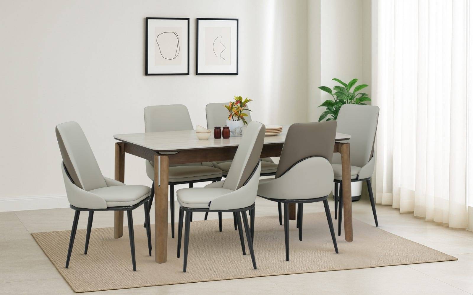 Royaloak Muar Malaysian Sintered Top 6 Seater Dining Table & Royaloak Pheonix American Dining Chair Set