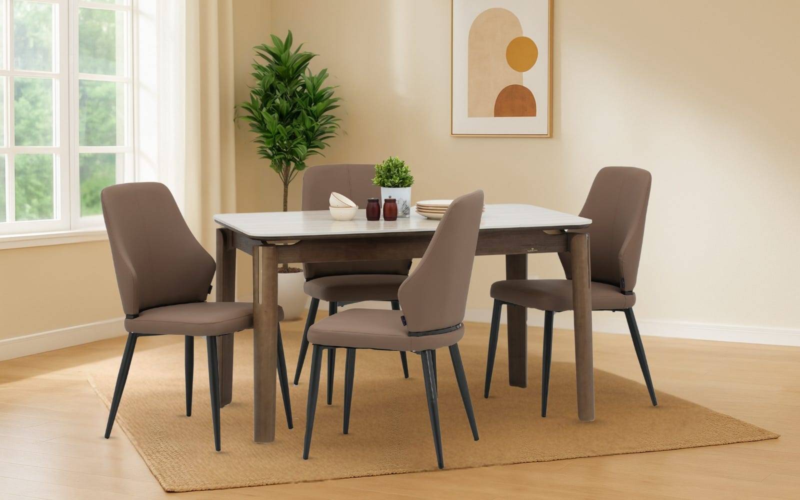 Royaloak Muar Malaysian Sintered Top 4 Seater Dining Table & Royaloak Muar Malaysian Dining Chair Set