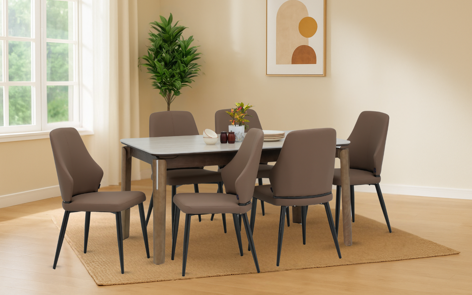 Royaloak Muar Malaysian Sintered Top 6 Seater Dining Table & Royaloak Muar Malaysian Dining Chair Set